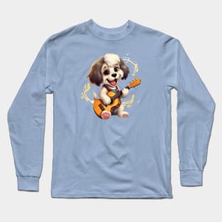 Adorable Girl Puppy playing on Guitar Long Sleeve T-Shirt